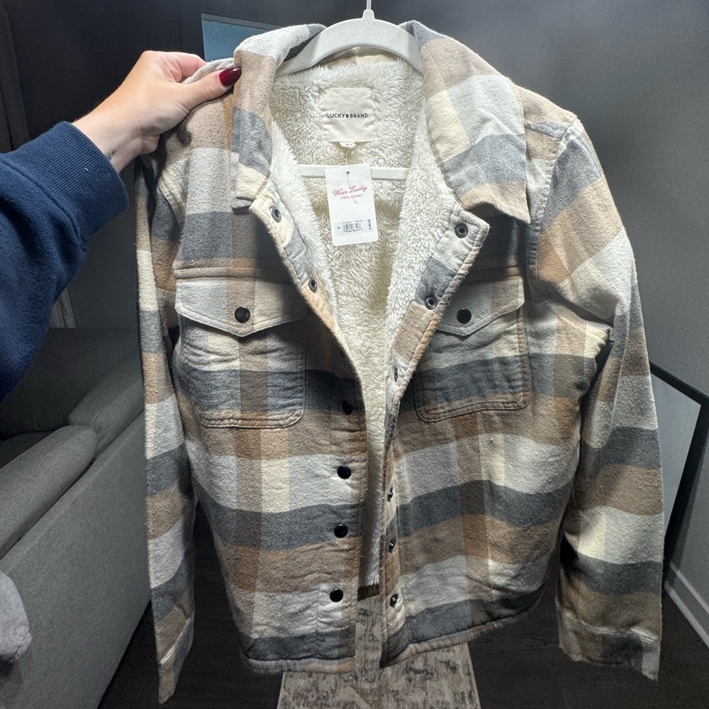 Lucky Brand Beige and Cream Sherpa Jacket